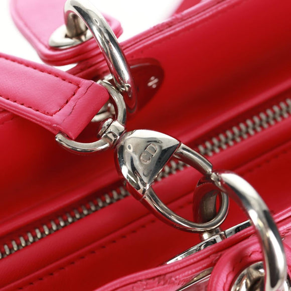 Christian Dior Lady Dior Hand Bag Lamb Skin 2way Pink Silver Auth 163880SAM