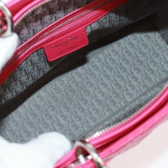 Christian Dior Lady Dior Hand Bag Lamb Skin 2way Pink Silver Auth 163880SAM