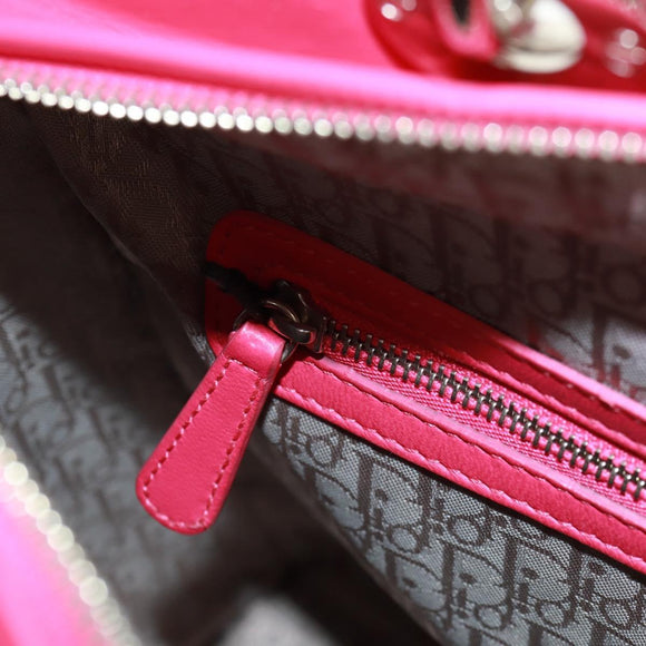 Christian Dior Lady Dior Hand Bag Lamb Skin 2way Pink Silver Auth 163880SAM