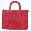 Christian Dior Lady Dior Hand Bag Lamb Skin 2way Pink Silver Auth 163880SAM-3