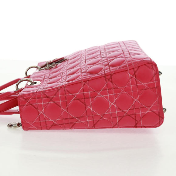 Christian Dior Lady Dior Hand Bag Lamb Skin 2way Pink Silver Auth 163880SAM