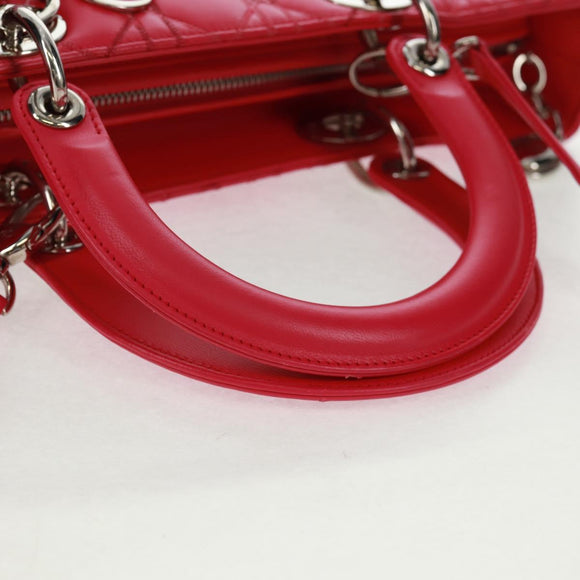 Christian Dior Lady Dior Hand Bag Lamb Skin 2way Pink Silver Auth 163880SAM