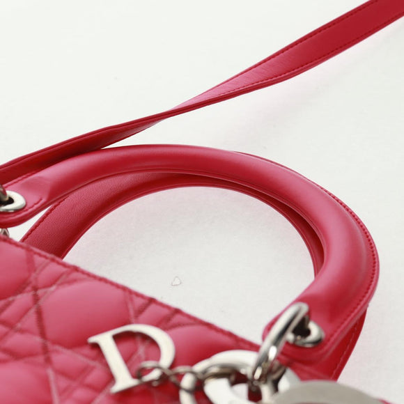 Christian Dior Lady Dior Hand Bag Lamb Skin 2way Pink Silver Auth 163880SAM