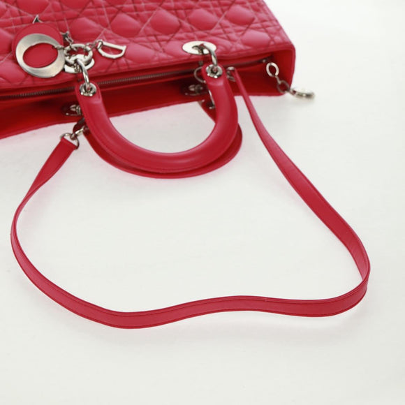 Christian Dior Lady Dior Hand Bag Lamb Skin 2way Pink Silver Auth 163880SAM