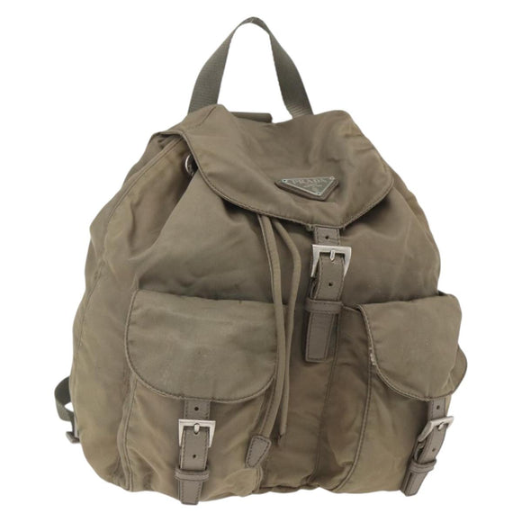 PRADA Backpack Nylon Khaki Silver Auth 163902