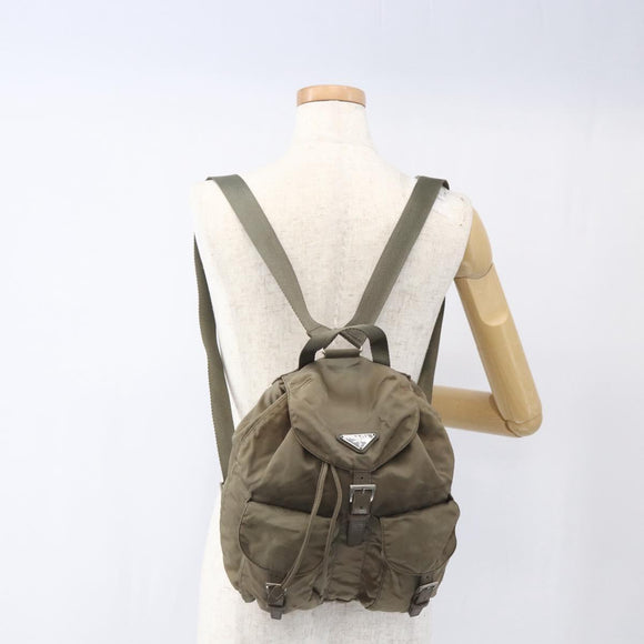 PRADA Backpack Nylon Khaki Silver Auth 163902