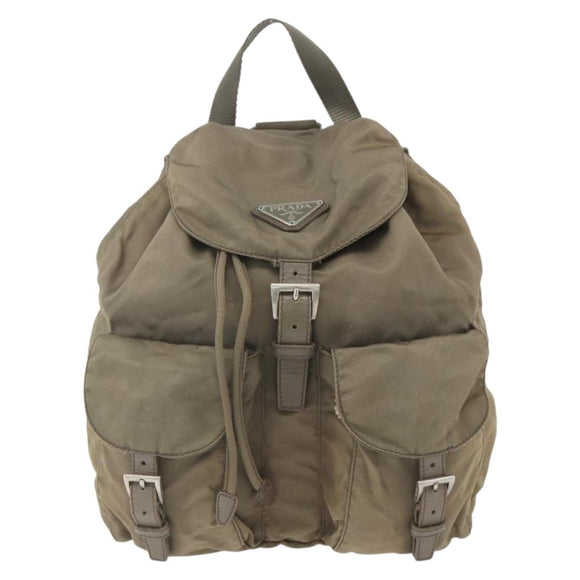 PRADA Backpack Nylon Khaki Silver Auth 163902