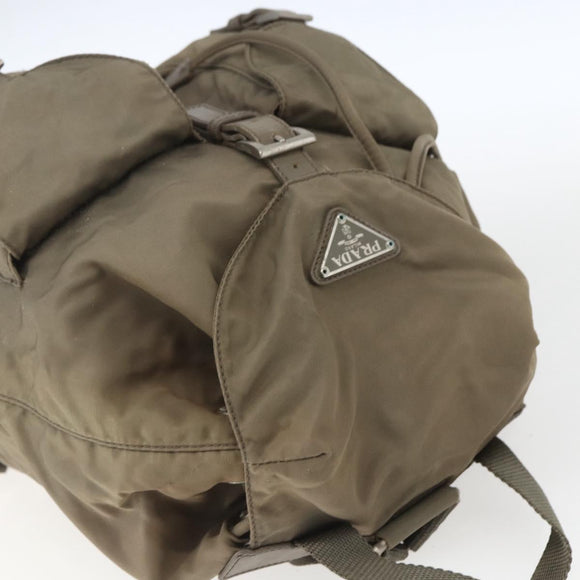 PRADA Backpack Nylon Khaki Silver Auth 163902
