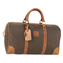 CELINE Macadam Canvas Boston Bag PVC Leather Brown Gold Auth 163903-1
