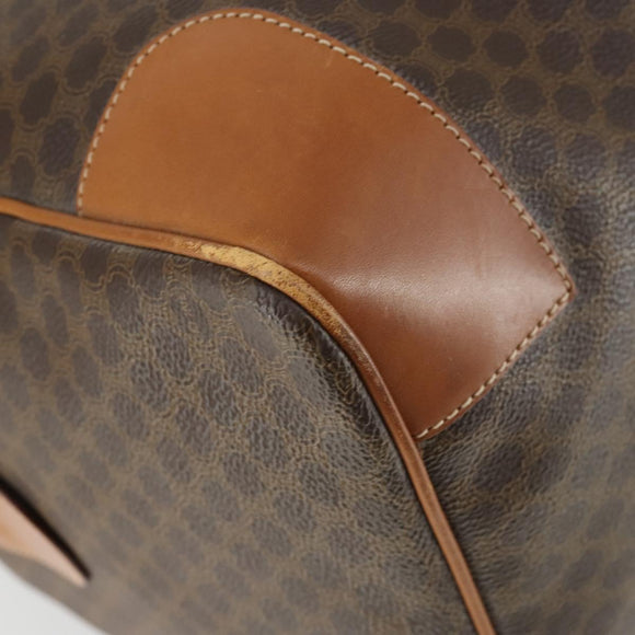 CELINE Macadam Canvas Boston Bag PVC Leather Brown Gold Auth 163903
