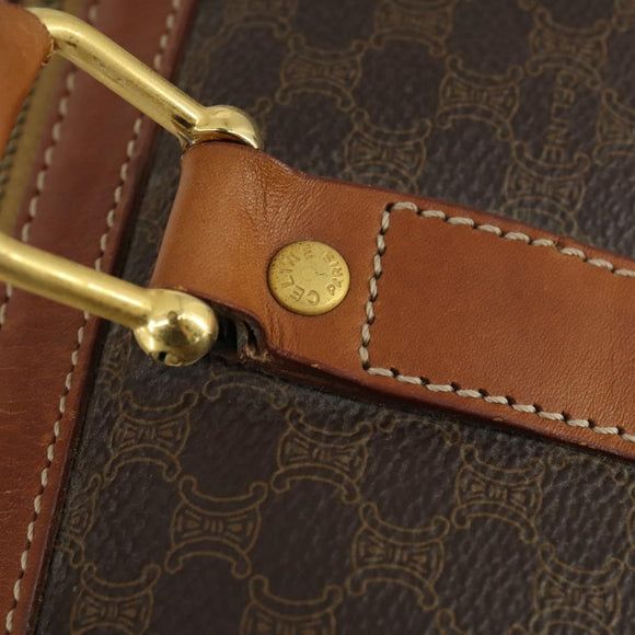 CELINE Macadam Canvas Boston Bag PVC Leather Brown Gold Auth 163903