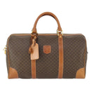 CELINE Macadam Canvas Boston Bag PVC Leather Brown Gold Auth 163903-2