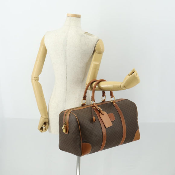 CELINE Macadam Canvas Boston Bag PVC Leather Brown Gold Auth 163903