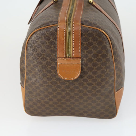 CELINE Macadam Canvas Boston Bag PVC Leather Brown Gold Auth 163903