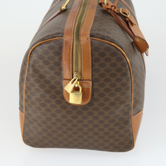 CELINE Macadam Canvas Boston Bag PVC Leather Brown Gold Auth 163903