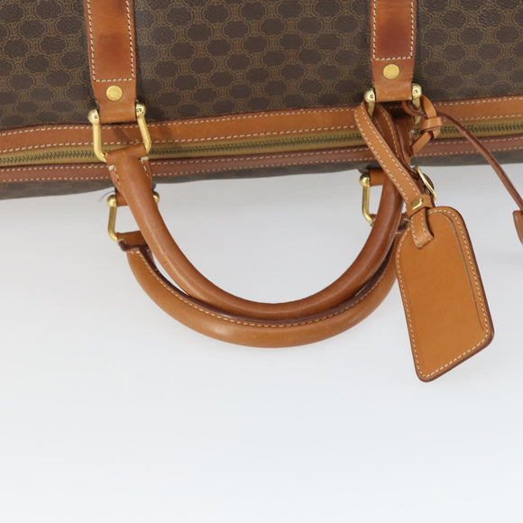 CELINE Macadam Canvas Boston Bag PVC Leather Brown Gold Auth 163903
