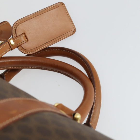 CELINE Macadam Canvas Boston Bag PVC Leather Brown Gold Auth 163903