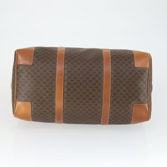 CELINE Macadam Canvas Boston Bag PVC Leather Brown Gold Auth 163903
