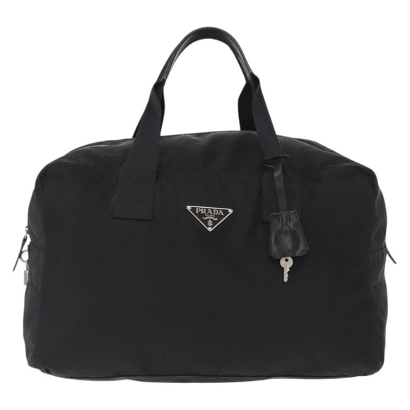 PRADA Boston Bag Nylon 2way Black Silver Auth 163905A