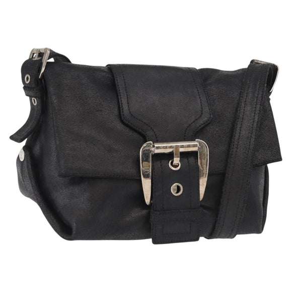 CELINE Shoulder Bag Leather Black Gold Auth 163914