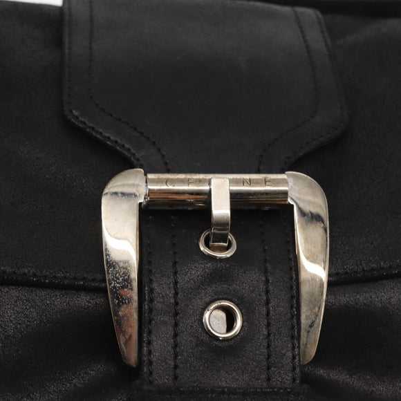 CELINE Shoulder Bag Leather Black Gold Auth 163914