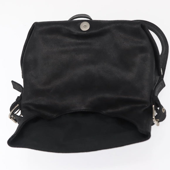 CELINE Shoulder Bag Leather Black Gold Auth 163914