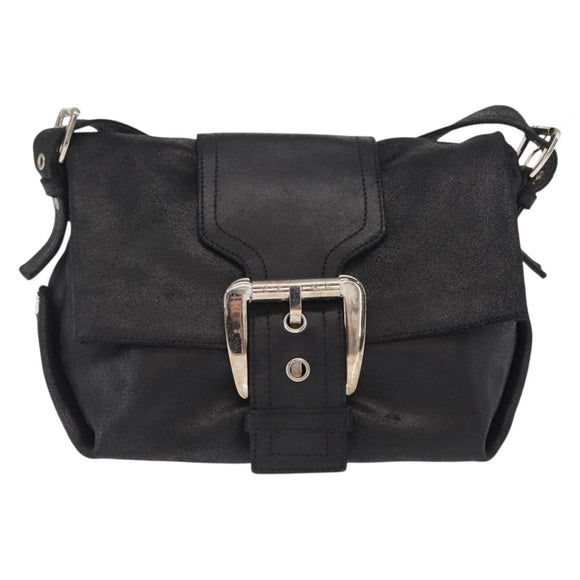CELINE Shoulder Bag Leather Black Gold Auth 163914