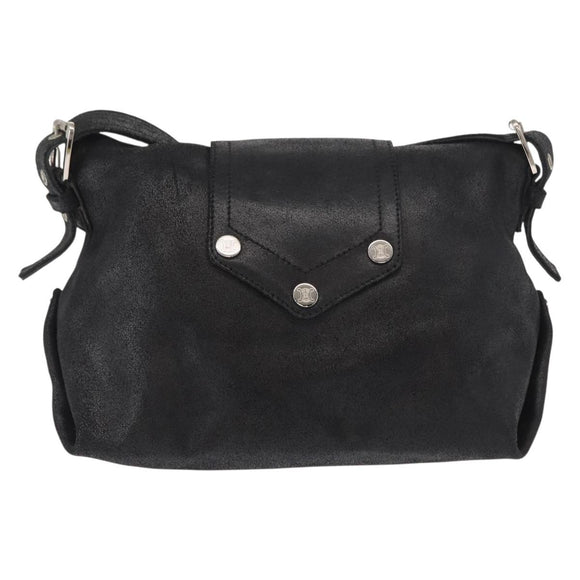 CELINE Shoulder Bag Leather Black Gold Auth 163914