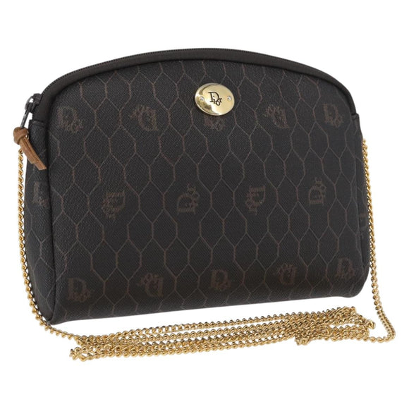 Christian Dior Honeycomb Canvas Shoulder Bag PVC Gray Gold Auth 163916
