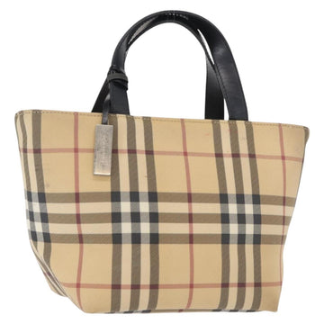 BURBERRY Nova Check Hand Bag PVC Beige Silver Auth 163918