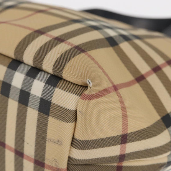 BURBERRY Nova Check Hand Bag PVC Beige Silver Auth 163918