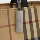 BURBERRY Nova Check Hand Bag PVC Beige Silver Auth 163918-15