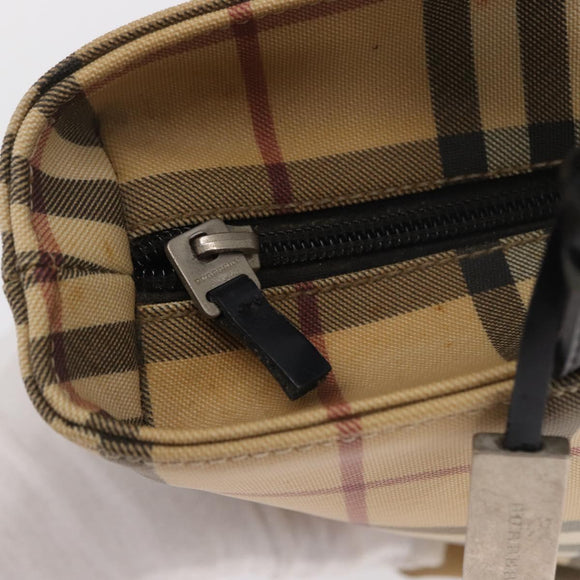 BURBERRY Nova Check Hand Bag PVC Beige Silver Auth 163918