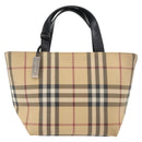 BURBERRY Nova Check Hand Bag PVC Beige Silver Auth 163918-2