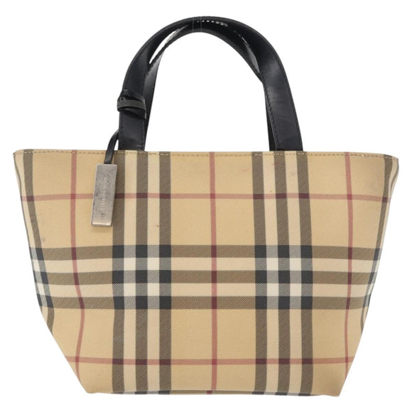 BURBERRY Nova Check Hand Bag PVC Beige Silver Auth 163918