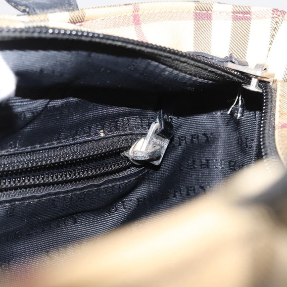 BURBERRY Nova Check Hand Bag PVC Beige Silver Auth 163918