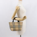 BURBERRY Nova Check Hand Bag PVC Beige Silver Auth 163918-23