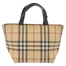 BURBERRY Nova Check Hand Bag PVC Beige Silver Auth 163918-3