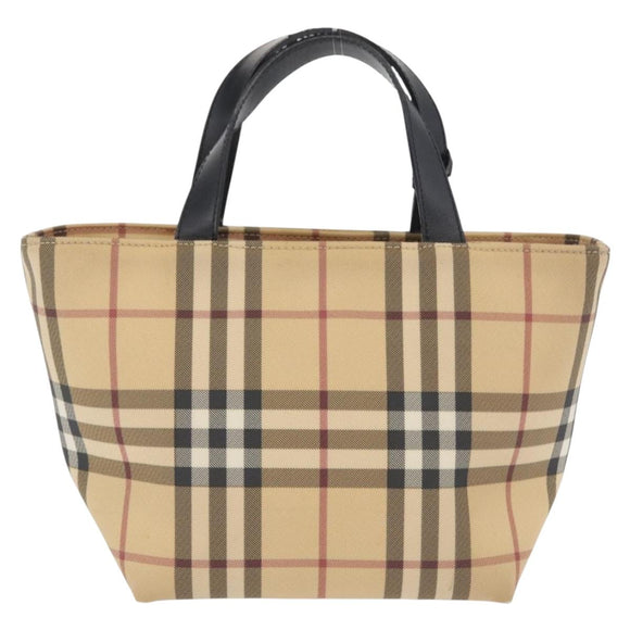 BURBERRY Nova Check Hand Bag PVC Beige Silver Auth 163918