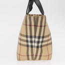BURBERRY Nova Check Hand Bag PVC Beige Silver Auth 163918-4