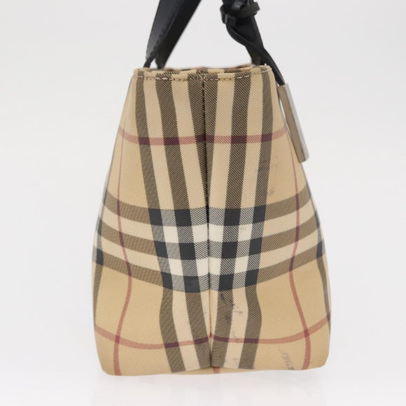 BURBERRY Nova Check Hand Bag PVC Beige Silver Auth 163918