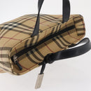 BURBERRY Nova Check Hand Bag PVC Beige Silver Auth 163918-6