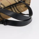 BURBERRY Nova Check Hand Bag PVC Beige Silver Auth 163918-7