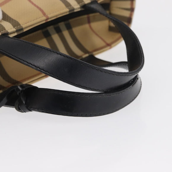 BURBERRY Nova Check Hand Bag PVC Beige Silver Auth 163918
