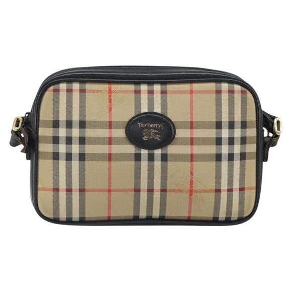 Burberrys Nova Check Shoulder Bag Canvas Beige Gold Auth 163922