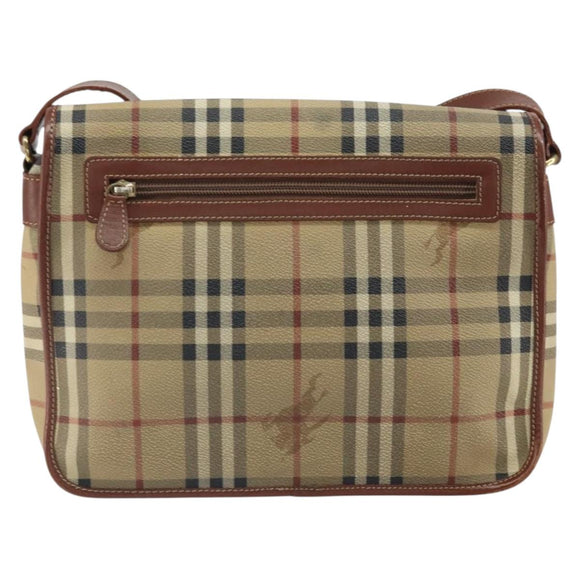 BURBERRY Nova Check Shoulder Bag PVC Beige Gold Auth 163923