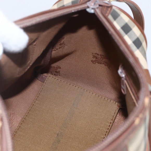 Burberry Nova Check Handtasche 2-Wege Beige Silber Auth 163930