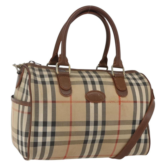 Burberry Nova Check Handtasche 2-Wege Beige Silber Auth 163930