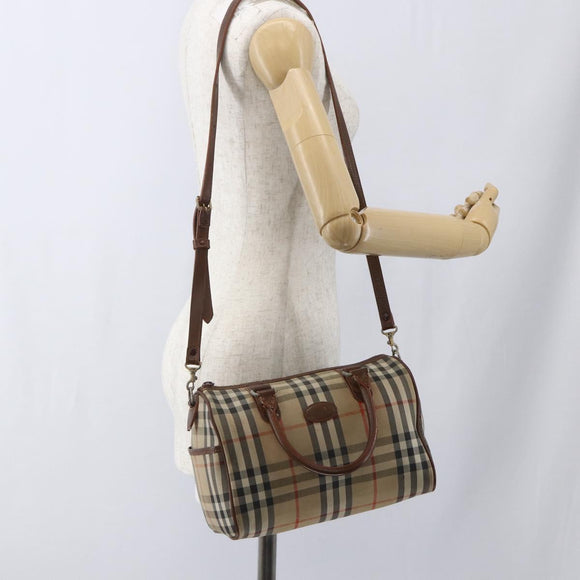 Burberry Nova Check Handtasche 2-Wege Beige Silber Auth 163930