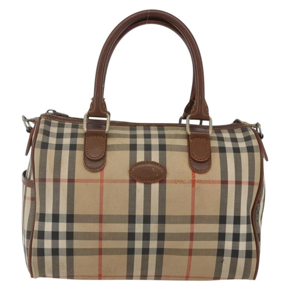 Burberry Nova Check Handtasche 2-Wege Beige Silber Auth 163930